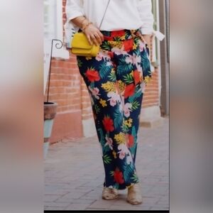 Soft Surroundings Womens Xl Everglade Hibiscus Wide Leg Floral Print Pants